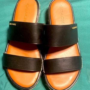 COACH Franca Leather Espadrille Sandals Black 8